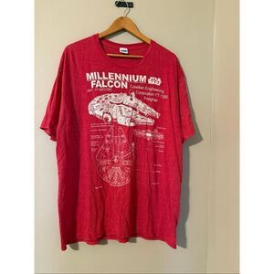 Star Wars Mens XXL Millennium Falcon Blueprint Graphic Tee Shirt Red Engineering